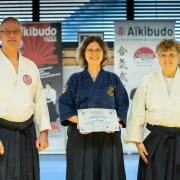 Remise du monitorat de katori shinto ryu à Sandrine par Maitre Harmant et A.M Labbat